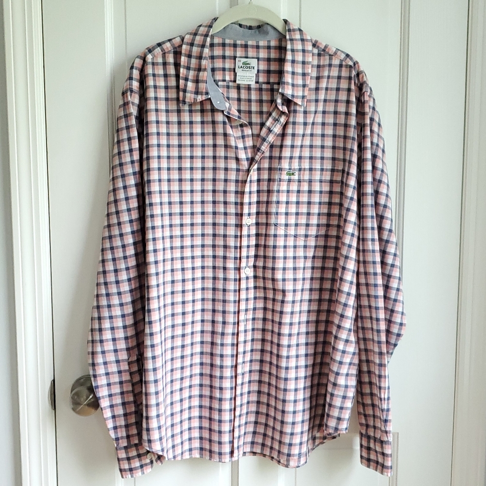 Lacoste Men's Regular Fit Checked Gingham Oxford Cotton Shirt Size 46